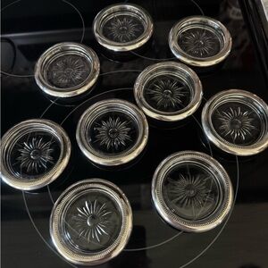 Set of 9 Crystal and Silver Plated Coasters, Made in Italy